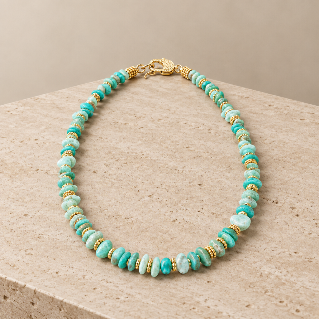 GAS BIJOUX - COLLIER ALOHA MÉTAL DORÉ - AMAZONITE