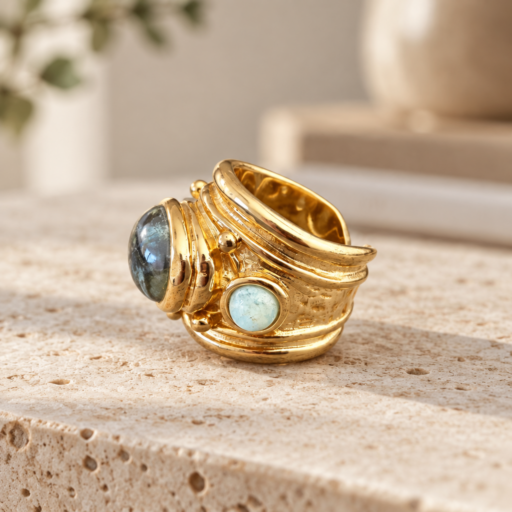 GAS BIJOUX - BAGUE SIMONE DORÉE - VESSONITE - TAILLE S et M