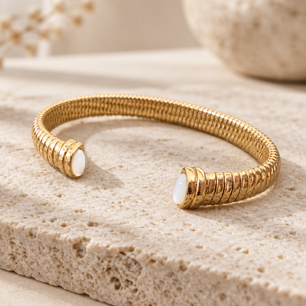 GAS BIJOUX - BRACELET JONC ANTIGONE DORÉ  - NACRE BLANCHE - AJUSTABLE