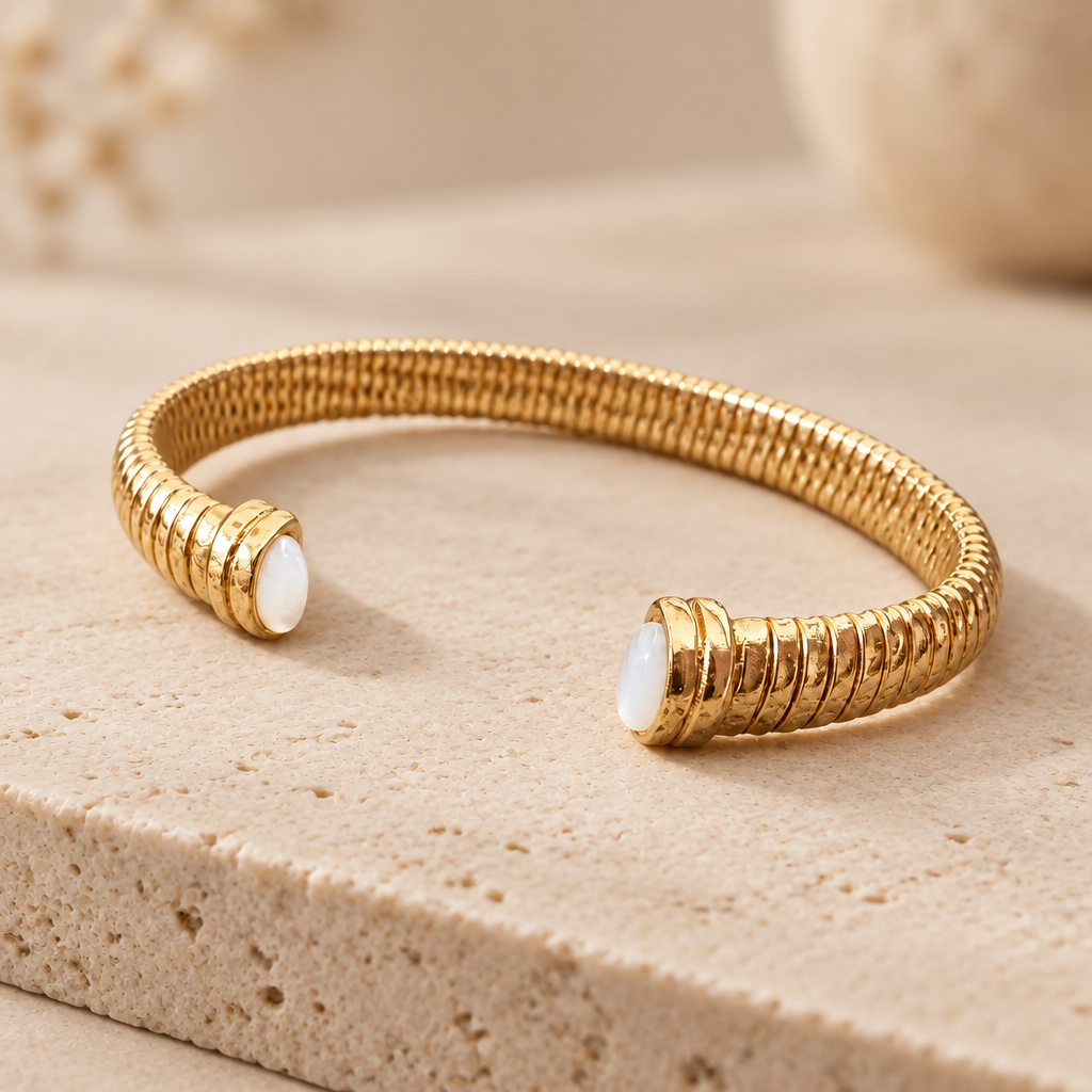 GAS BIJOUX - BRACELET JONC ANTIGONE DORÉ  - NACRE BLANCHE - AJUSTABLE