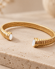 GAS BIJOUX - BRACELET JONC ANTIGONE DORÉ  - NACRE BLANCHE - AJUSTABLE