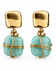 GAS BIJOUX - BOUCLES D'OREILLES RAINBOW SQUARE PETIT MODELE DORÉES - AMAZONITE