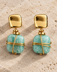 GAS BIJOUX - BOUCLES D'OREILLES RAINBOW SQUARE PETIT MODELE DORÉES - AMAZONITE