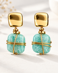 GAS BIJOUX - BOUCLES D'OREILLES RAINBOW SQUARE PETIT MODELE DORÉES - AMAZONITE