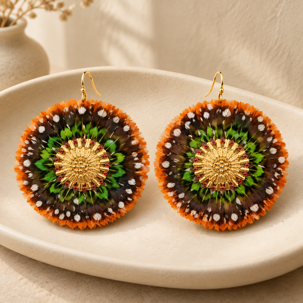 GAS BIJOUX - BOUCLES D'OREILLES ICONE SUN PLUMES DORÉES