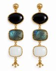 GAS BIJOUX - BOUCLES D'OREILLES SILENE DORÉES - ONYX, LABRADORITE, AGATE BLANCHE