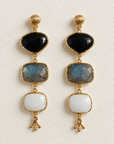 GAS BIJOUX - BOUCLES D'OREILLES SILENE DORÉES - ONYX, LABRADORITE, AGATE BLANCHE