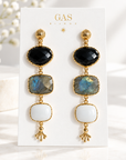 GAS BIJOUX - BOUCLES D'OREILLES SILENE DORÉES - ONYX, LABRADORITE, AGATE BLANCHE