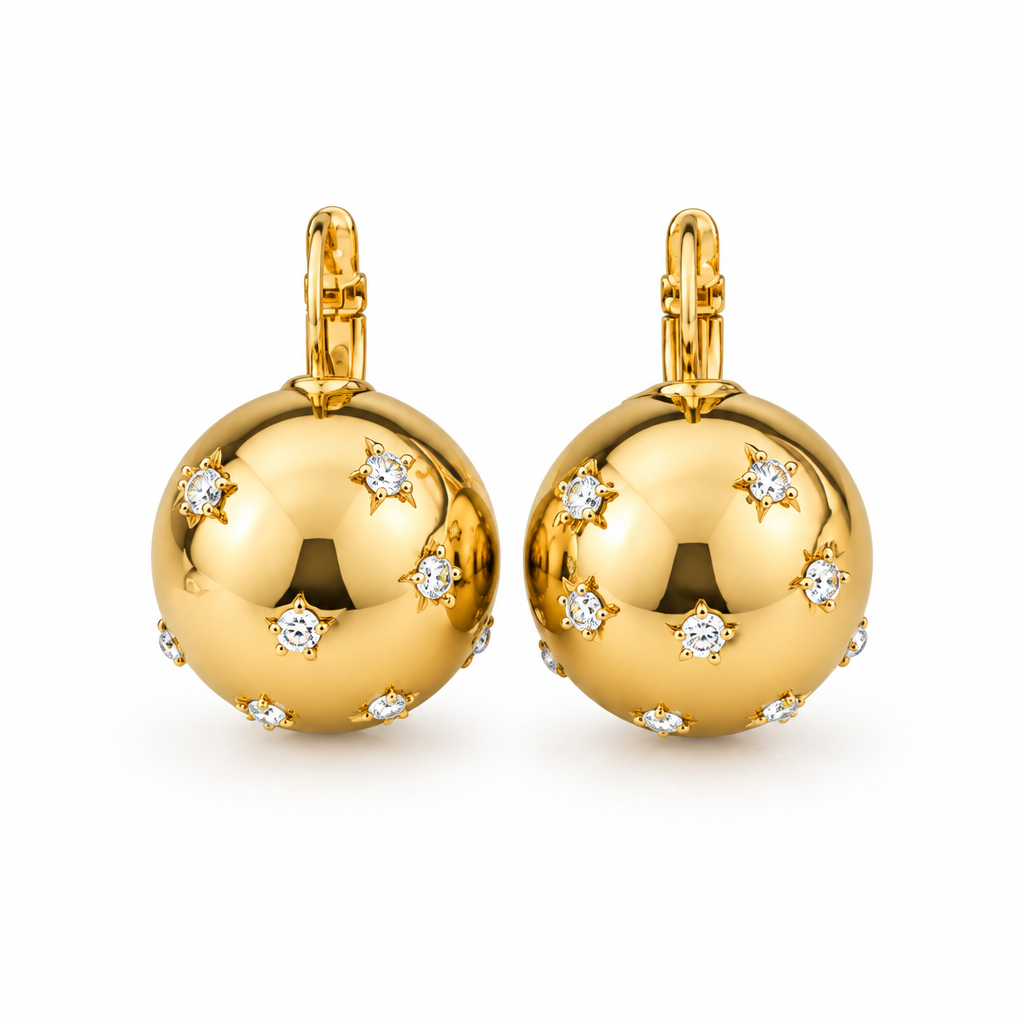 GAS BIJOUX - BOUCLES D'OREILLES COMETE DORÉES GRAND MODELE - CRISTAUX BLANCS