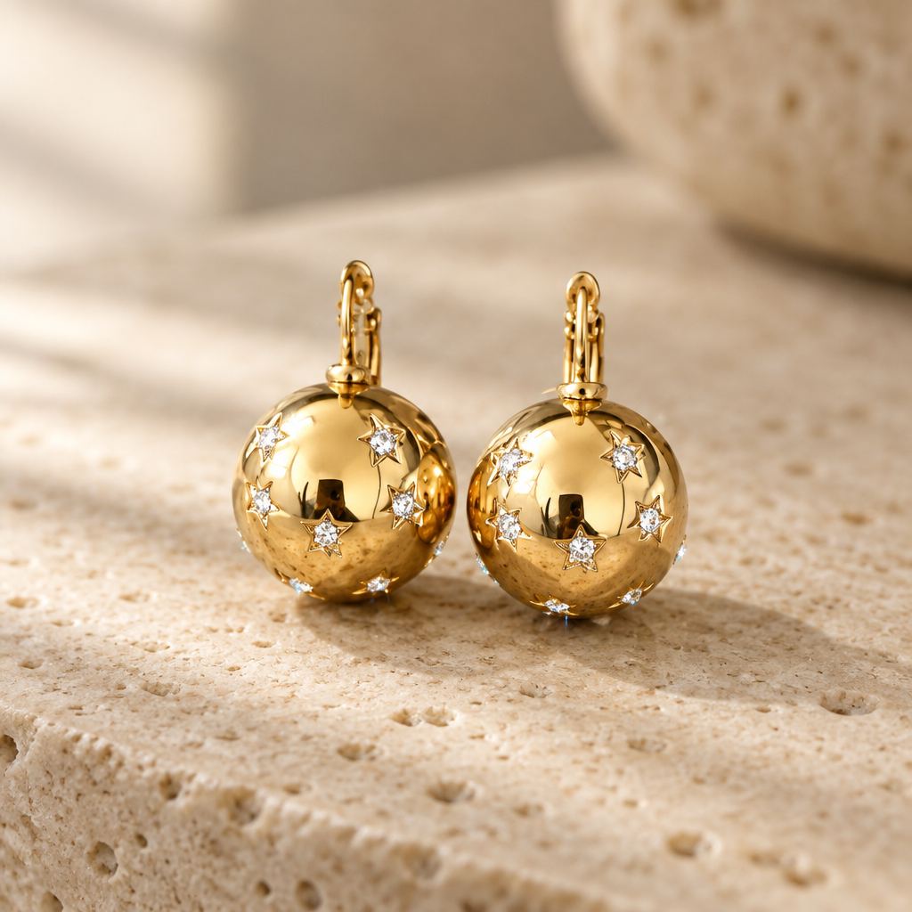GAS BIJOUX - BOUCLES D'OREILLES COMETE DORÉES GRAND MODELE - CRISTAUX BLANCS