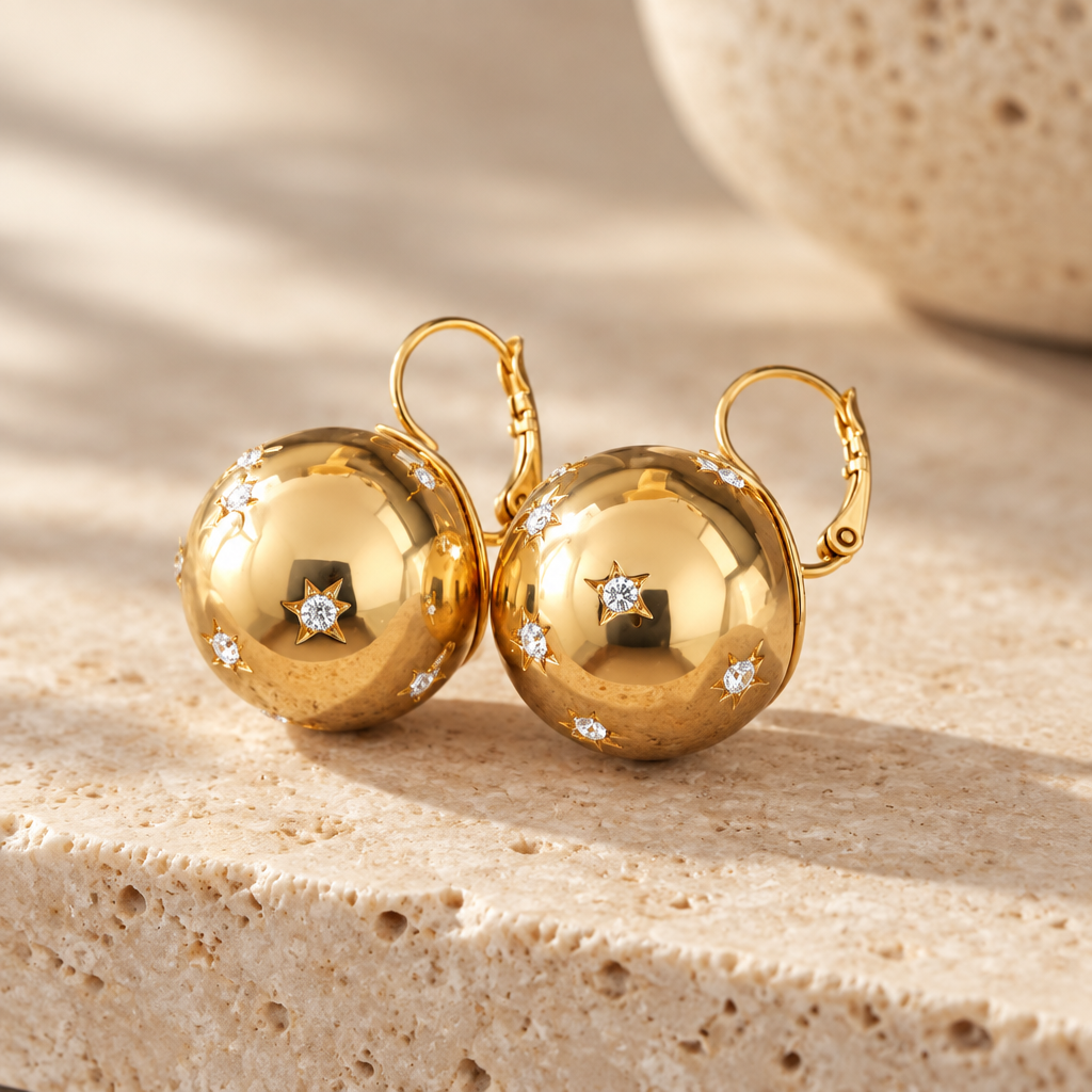 GAS BIJOUX - BOUCLES D'OREILLES COMETE DORÉES GRAND MODELE - CRISTAUX BLANCS