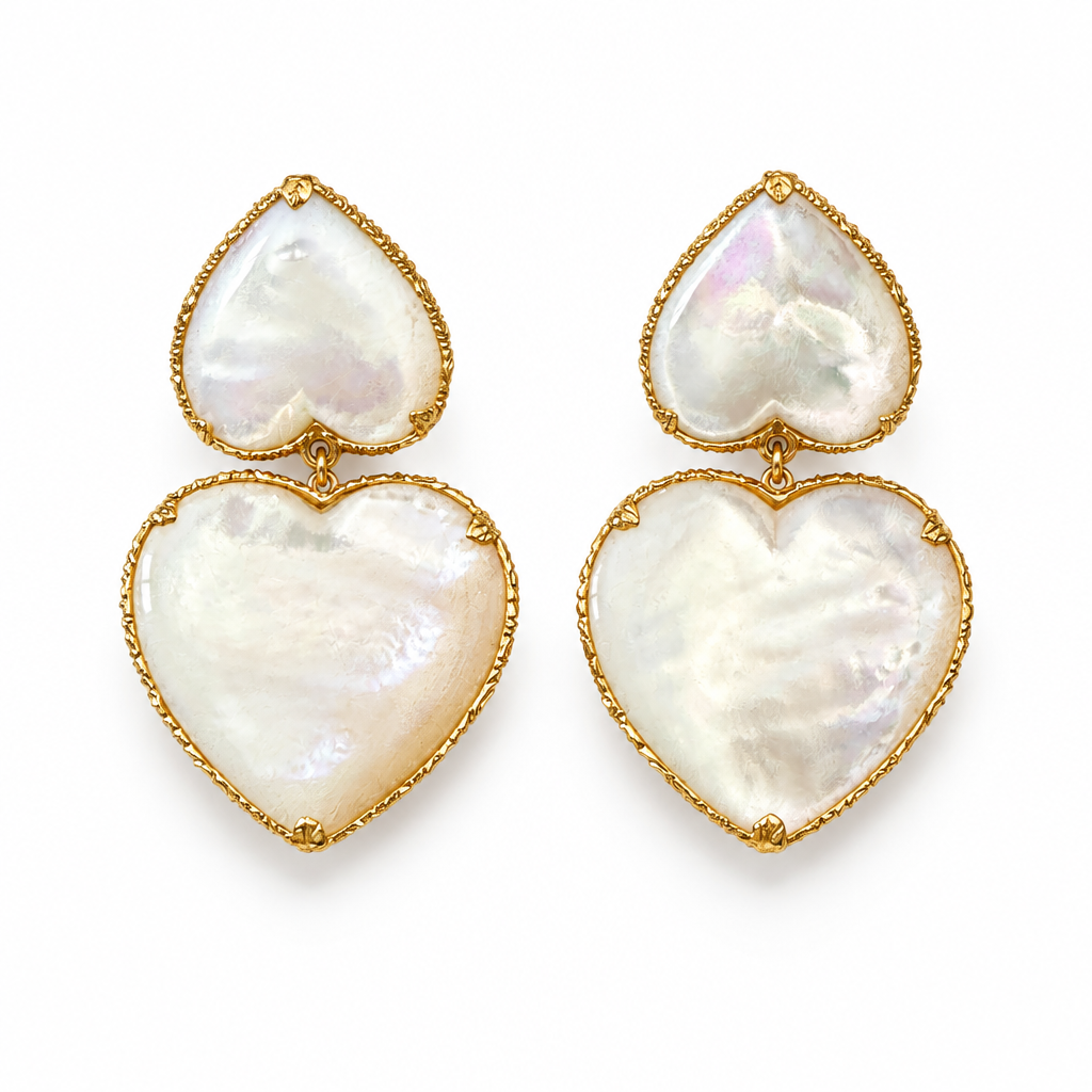 GAS BIJOUX - BOUCLES D'OREILLES GISELE COEUR DORÉES - NACRE BLANCHE
