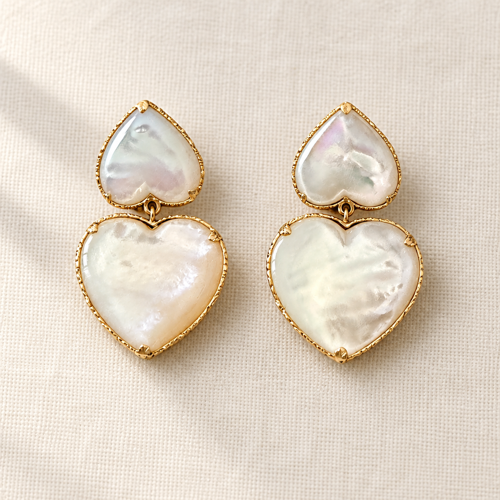 GAS BIJOUX - BOUCLES D'OREILLES GISELE COEUR DORÉES - NACRE BLANCHE