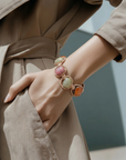 GAS BIJOUX - BRACELET AMARANTE MULTI GRAND MODELE DORE - VESSONITE, RHONODITE, CORNALINE,