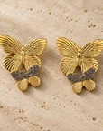 JORGINA - BOUCLES D'OREILLES PAPILLON DOUBLE DORÉES AVEC PAILLETTES - 3 VERSIONS