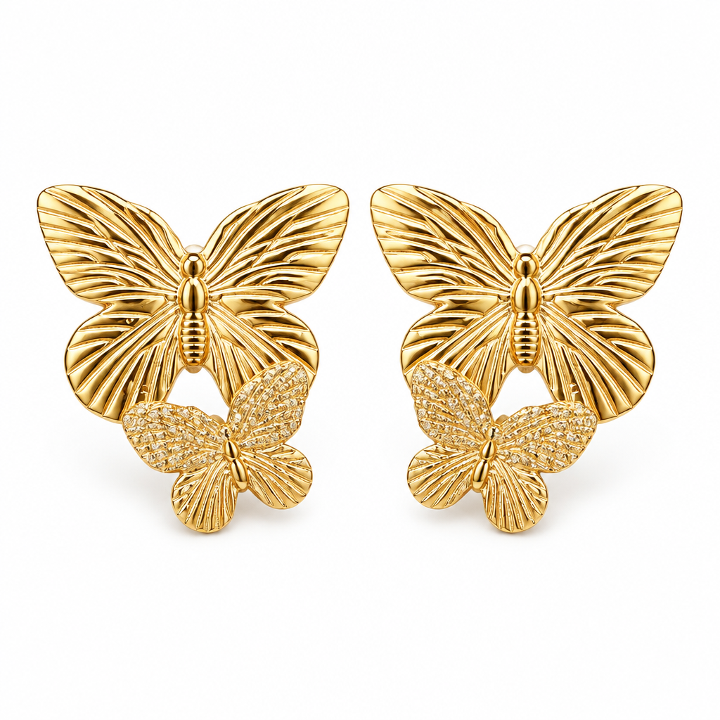 JORGINA - BOUCLES D'OREILLES PAPILLON DOUBLE DORÉES AVEC PAILLETTES - 3 VERSIONS