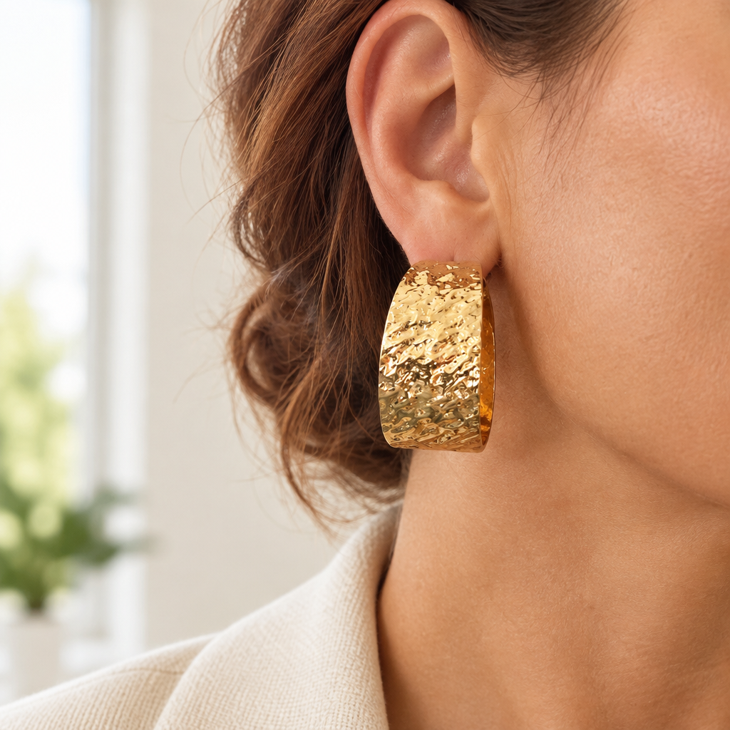 JORGINA - BOUCLES D'OREILLES CRÉOLES DORÉES MARTELÉES