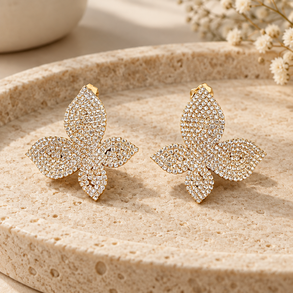JORGINA - BOUCLES D'OREILLES PAPILLONS DORÉES TOUTES STRASSÉES