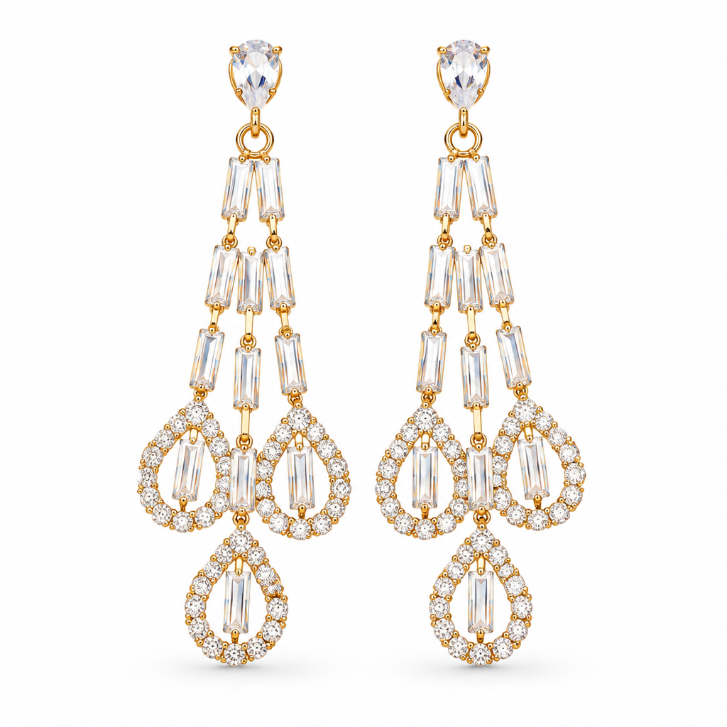 JORGINA - BOUCLES D'OREILLES DORÉES - CRISTAUX BLANCS