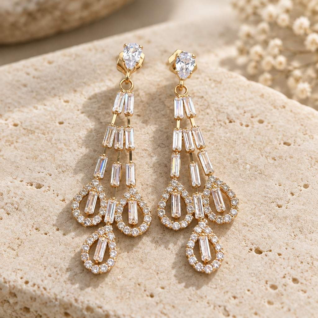 JORGINA - BOUCLES D'OREILLES DORÉES - CRISTAUX BLANCS