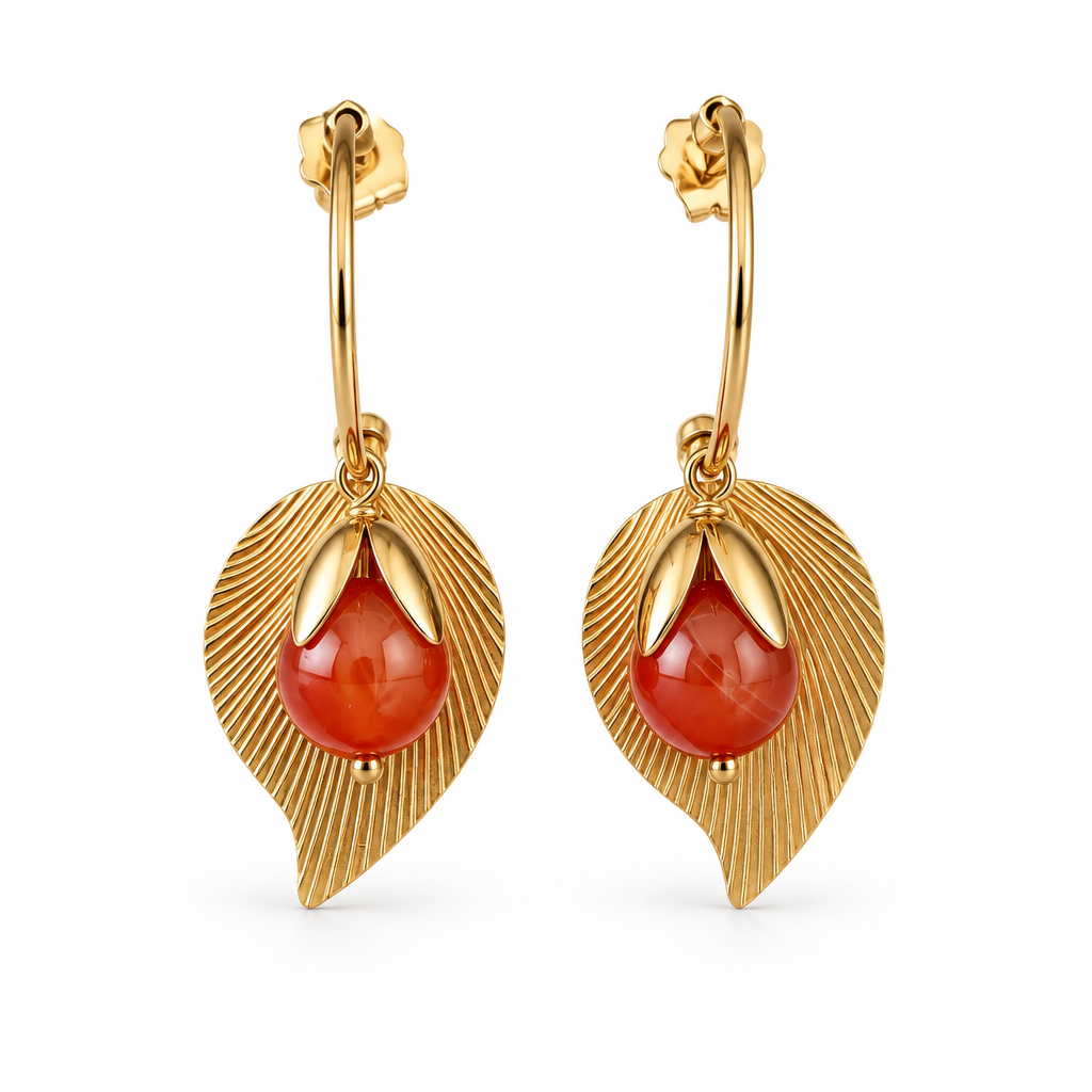 JORGINA - BOUCLES D'OREILLES CRÉOLES DORÉES - CORNALINE