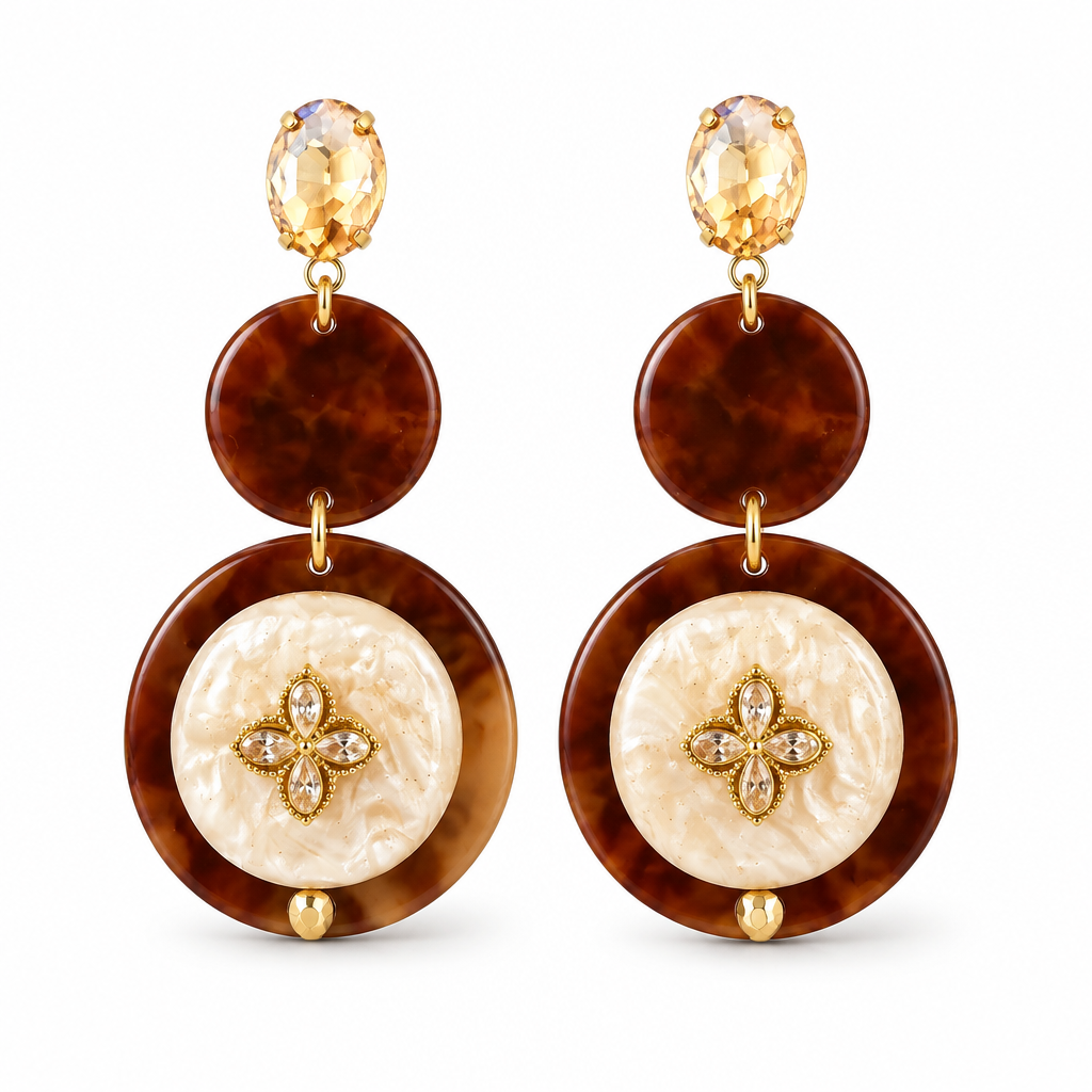 GAS BIJOUX - BOUCLES D'OREILLES DORÉES - ACÉTATE MARRON ET BEIGE
