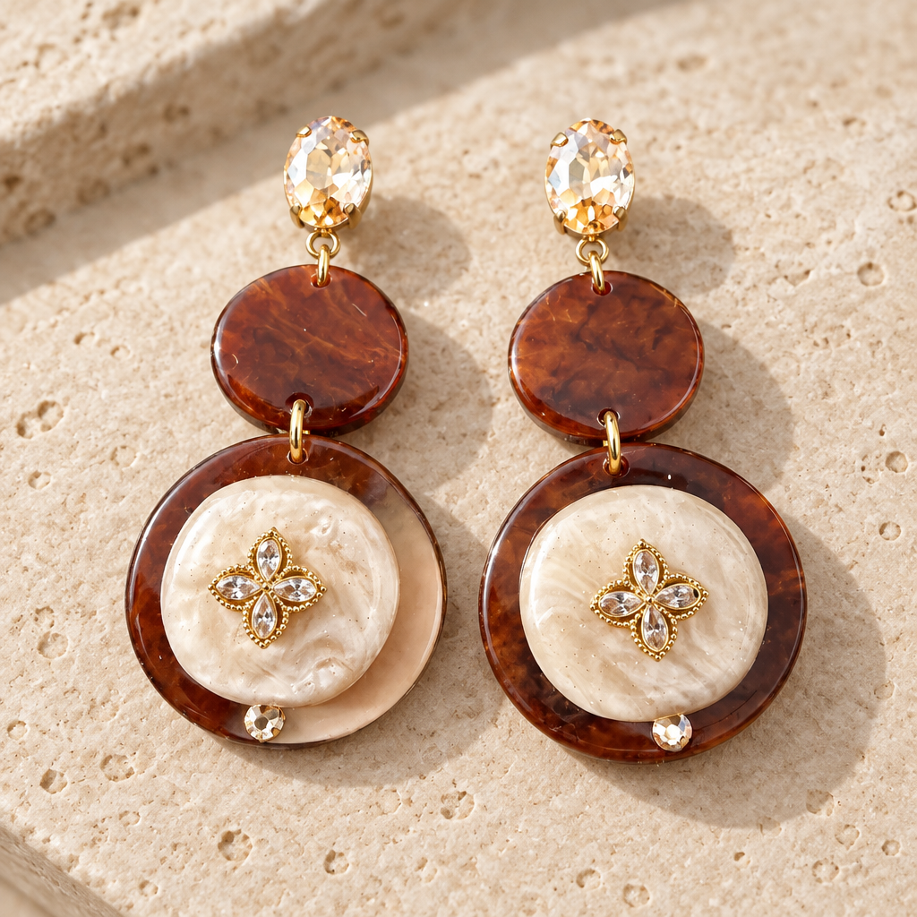 GAS BIJOUX - BOUCLES D'OREILLES DORÉES - ACÉTATE MARRON ET BEIGE