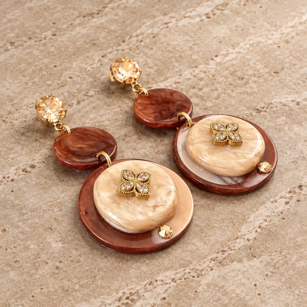 GAS BIJOUX - BOUCLES D'OREILLES DORÉES - ACÉTATE MARRON ET BEIGE