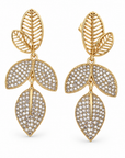 JORGINA - BOUCLES D'OREILLES DORÉES AVEC FEUILLES AVEC CRIXTAUX blanc