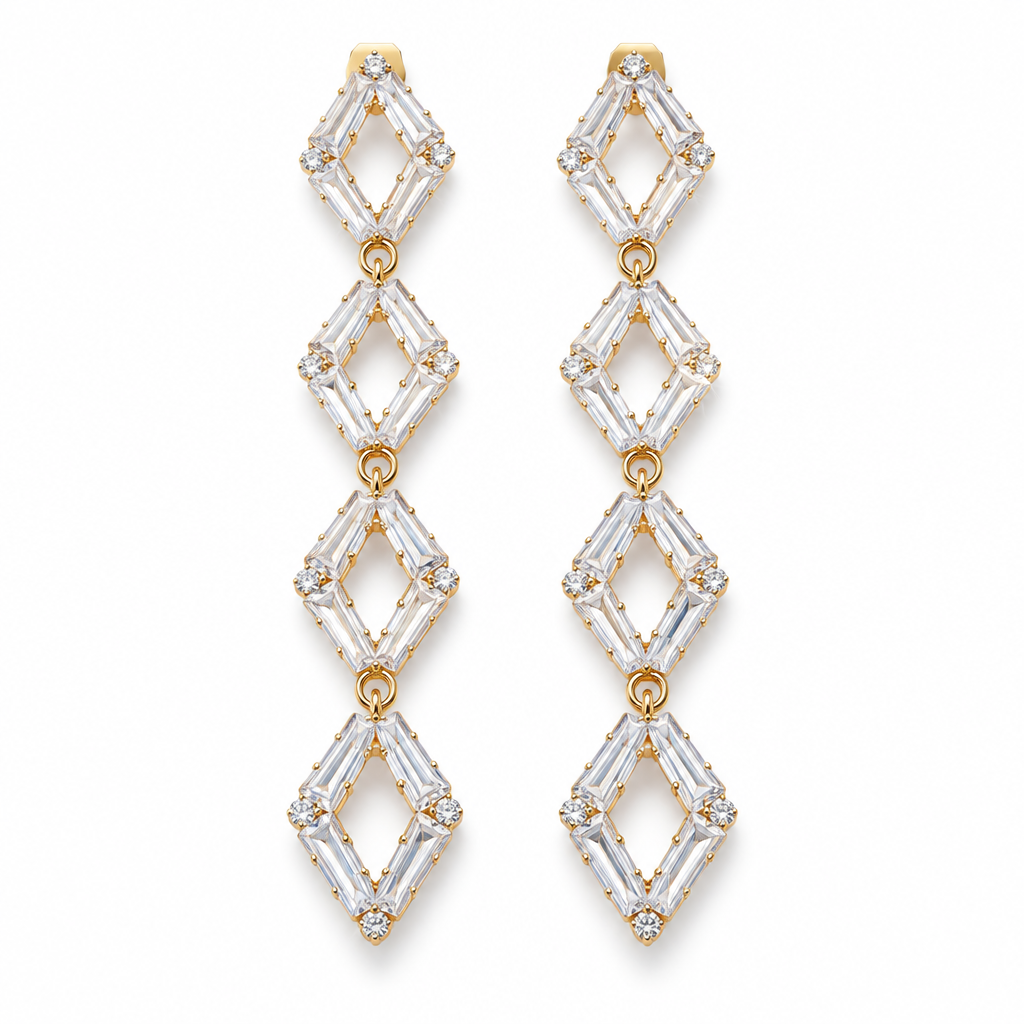 BIJOUX JORGINA - BOUCLES D'OREILLES CRISTAUX EN LOSANGES BLANCS ou GOLD