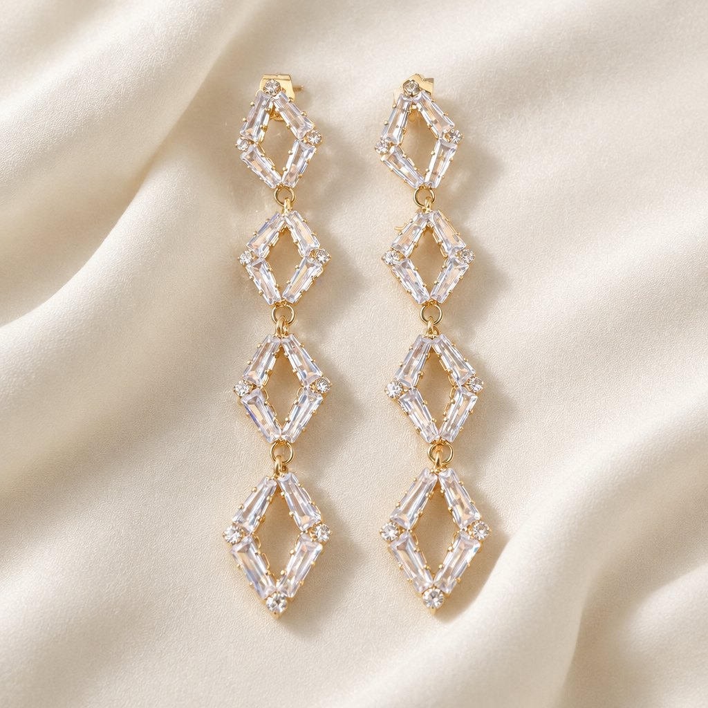 BIJOUX JORGINA - BOUCLES D'OREILLES CRISTAUX EN LOSANGES BLANCS ou GOLD