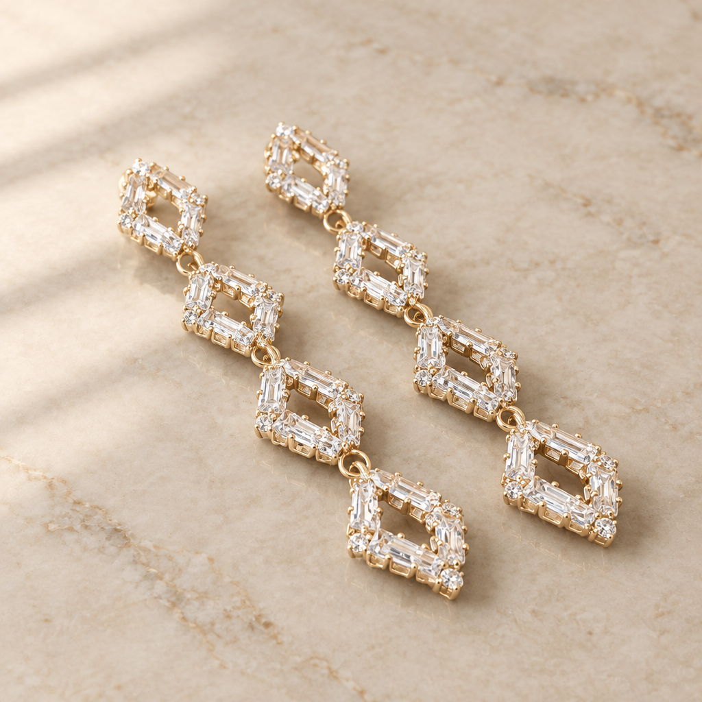 BIJOUX JORGINA - BOUCLES D'OREILLES CRISTAUX EN LOSANGES BLANCS ou GOLD