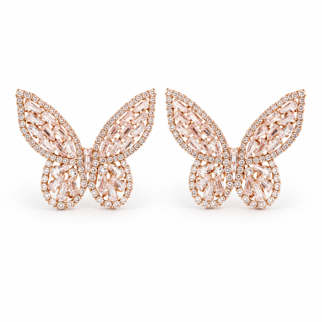 JORGINA - BOUCLES D'OREILLES DORÉES PAPILLONS STRASSÉES