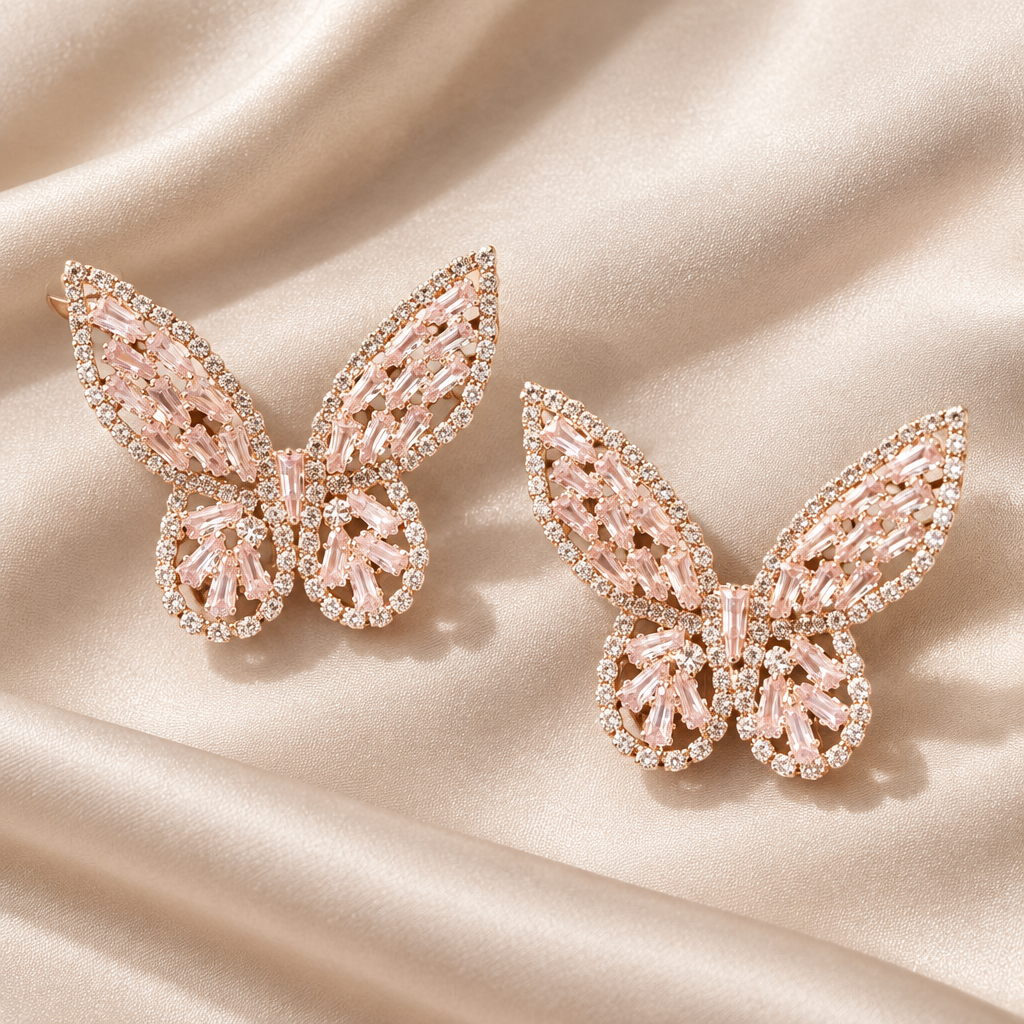 JORGINA - BOUCLES D'OREILLES DORÉES PAPILLONS STRASSÉES