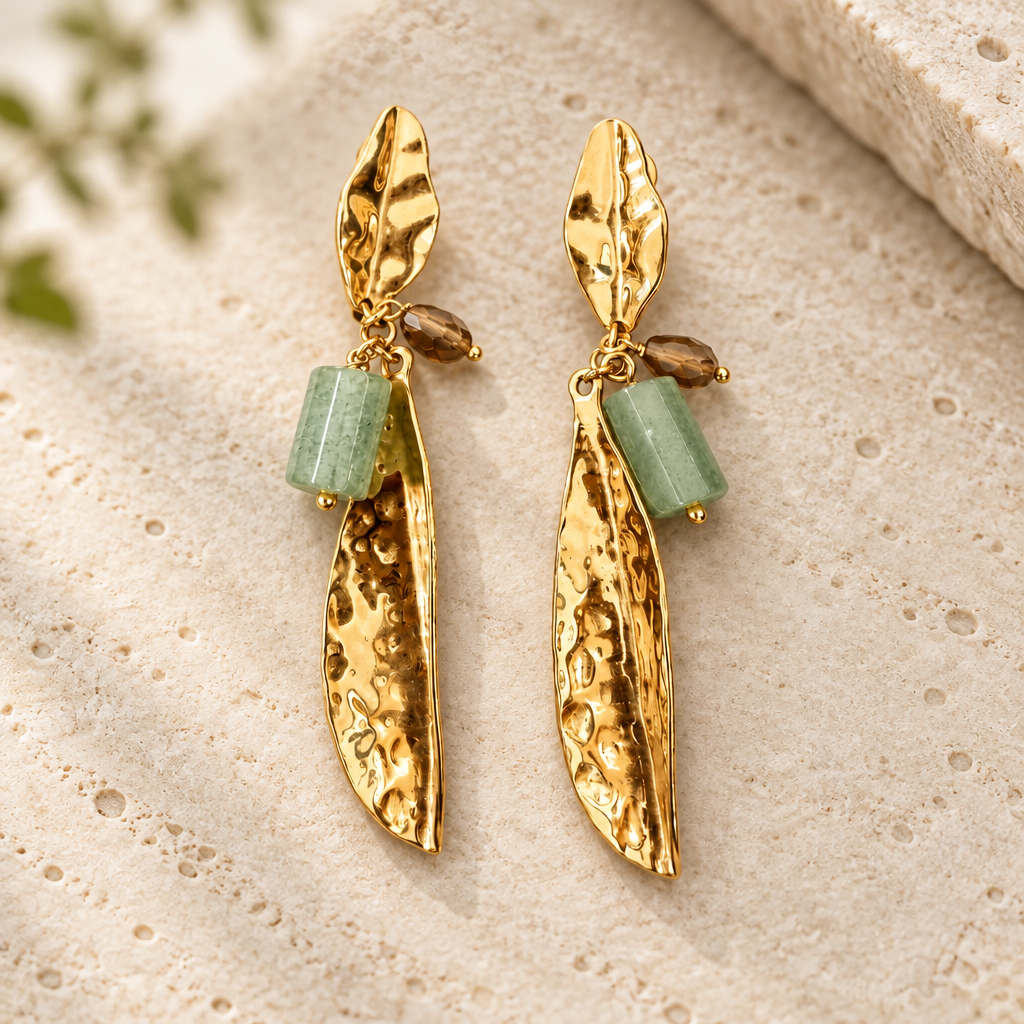 BIJOUX JORGINA - BOUCLES D'OREILLES FEUILLES DORÉES - 3 VERSIONS
