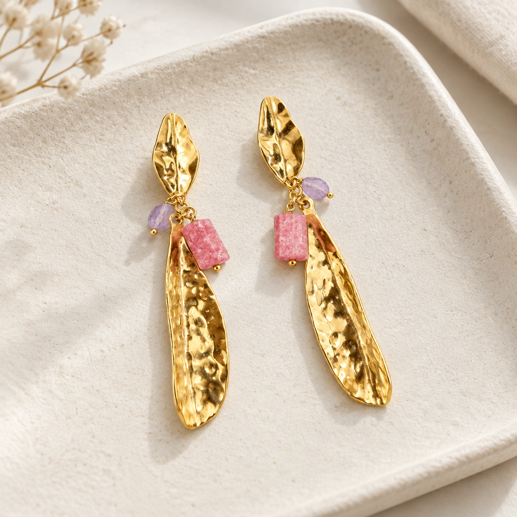BIJOUX JORGINA - BOUCLES D'OREILLES FEUILLES DORÉES - 3 VERSIONS