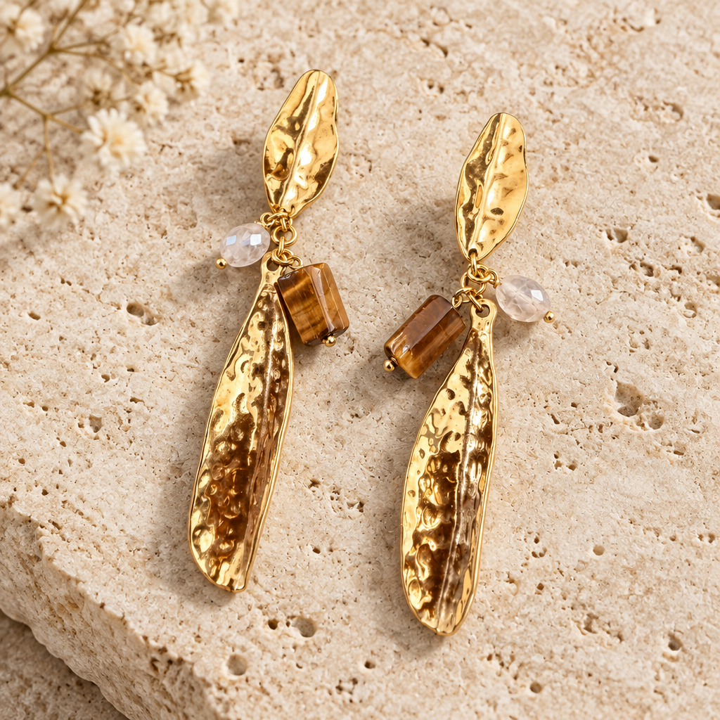 BIJOUX JORGINA - BOUCLES D'OREILLES FEUILLES DORÉES - 3 VERSIONS