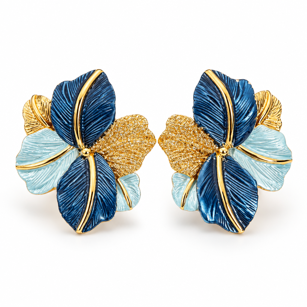 JORGINA - BOUCLES D'OREILLES FLEURS DORÉES ET ÉMAILLÉES - 4 COULEURS