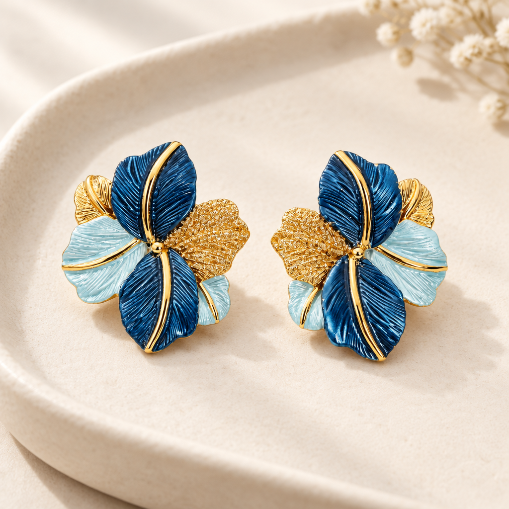 JORGINA - BOUCLES D'OREILLES FLEURS DORÉES ET ÉMAILLÉES - 4 COULEURS