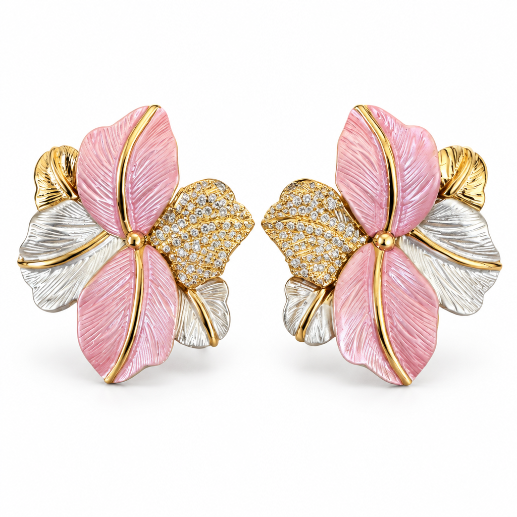 JORGINA - BOUCLES D'OREILLES FLEURS DORÉES ET ÉMAILLÉES - 4 COULEURS
