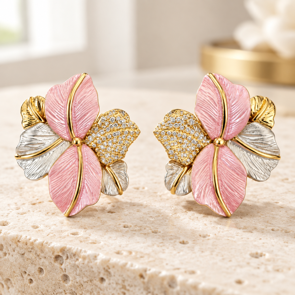 JORGINA - BOUCLES D'OREILLES FLEURS DORÉES ET ÉMAILLÉES - 4 COULEURS