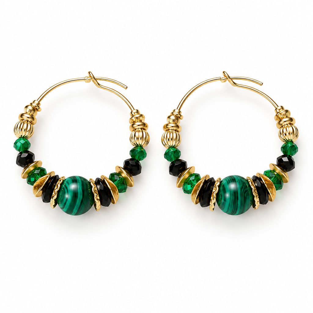 GAS BIJOUX - BOUCLES D'OREILLES CREOLES DORÉES - TONS DE VERTS