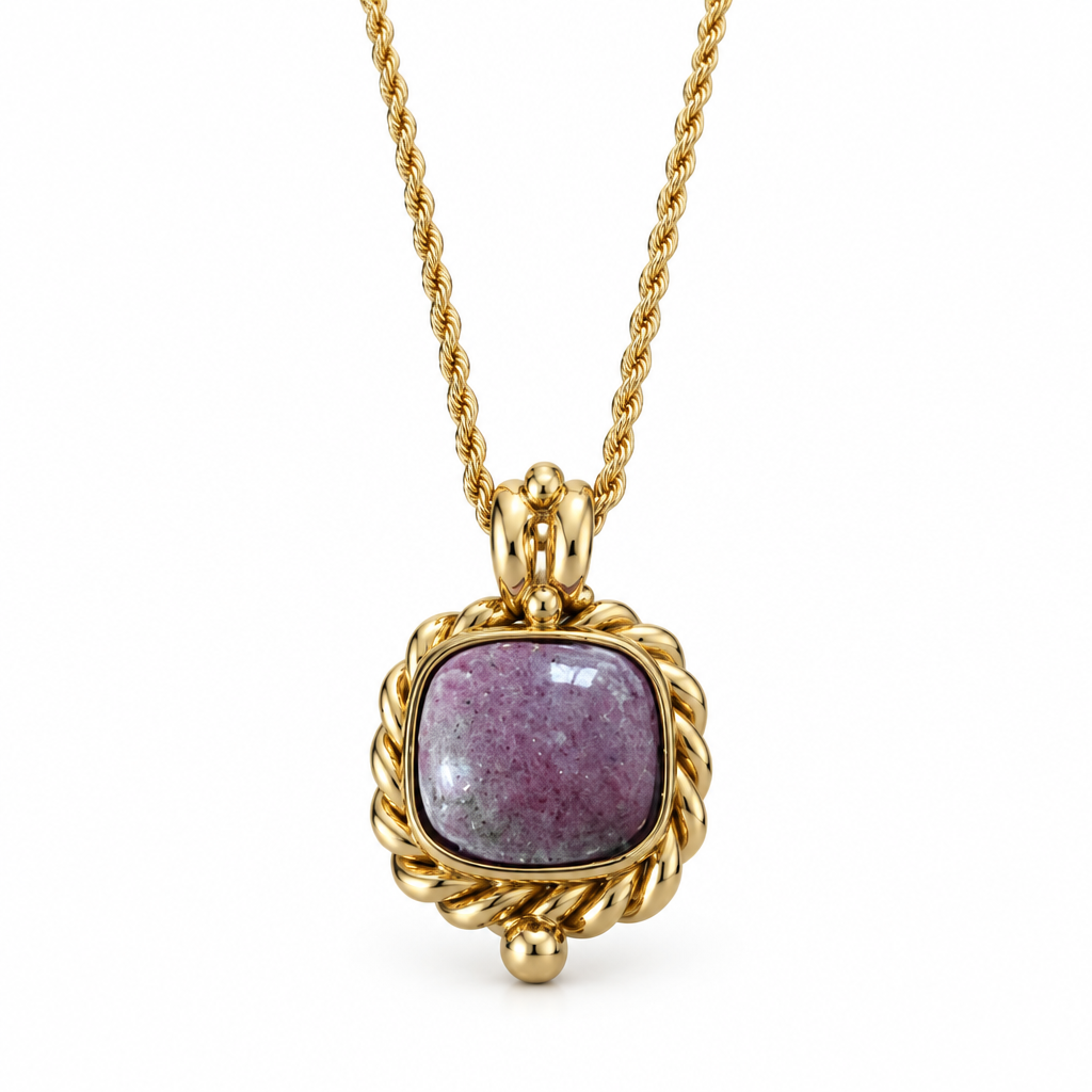 GAS BIJOUX - COLLIER AMARANTE DORÉ - RHODOCHROSITE