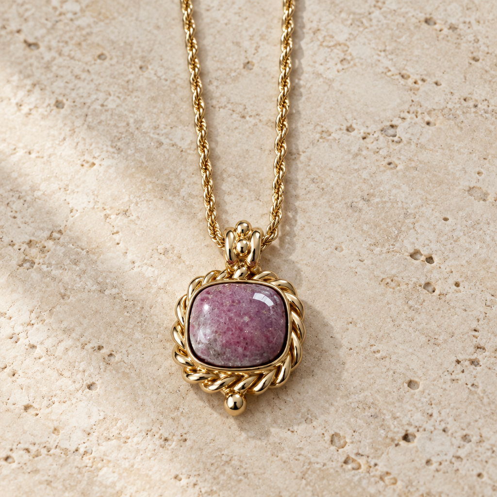 GAS BIJOUX - COLLIER AMARANTE DORÉ - RHODOCHROSITE