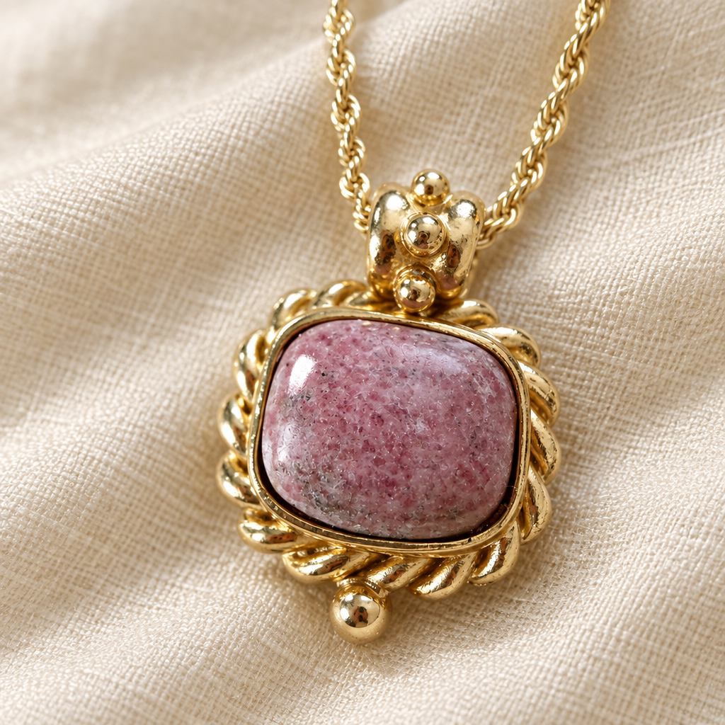 GAS BIJOUX - COLLIER AMARANTE DORÉ - RHODOCHROSITE