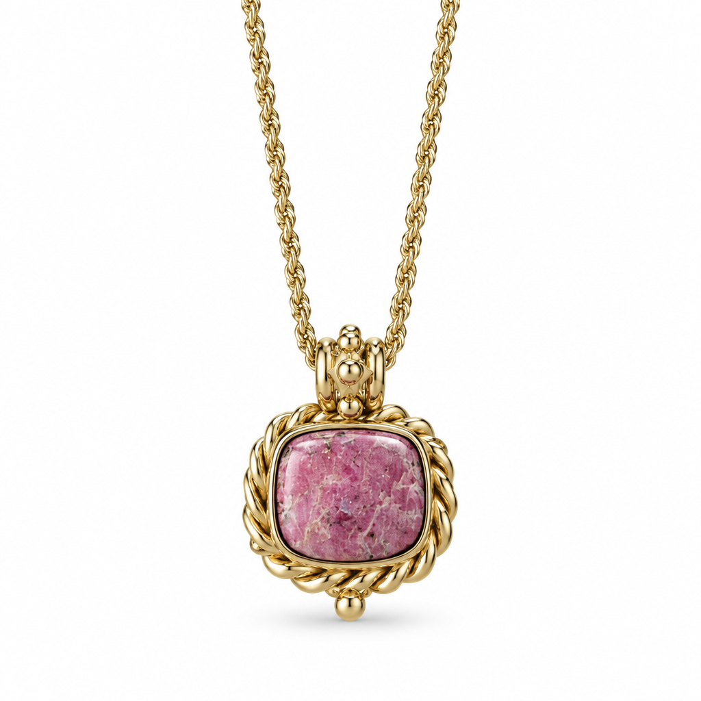 GAS BIJOUX - COLLIER AMARANTE DORÉ -  RHODOCHROSITE CLAIRE