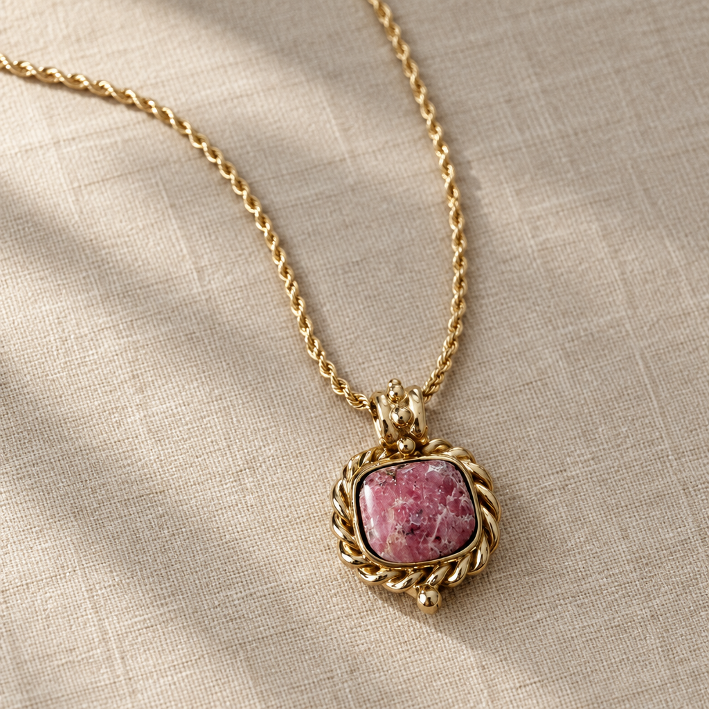 GAS BIJOUX - COLLIER AMARANTE DORÉ -  RHODOCHROSITE CLAIRE