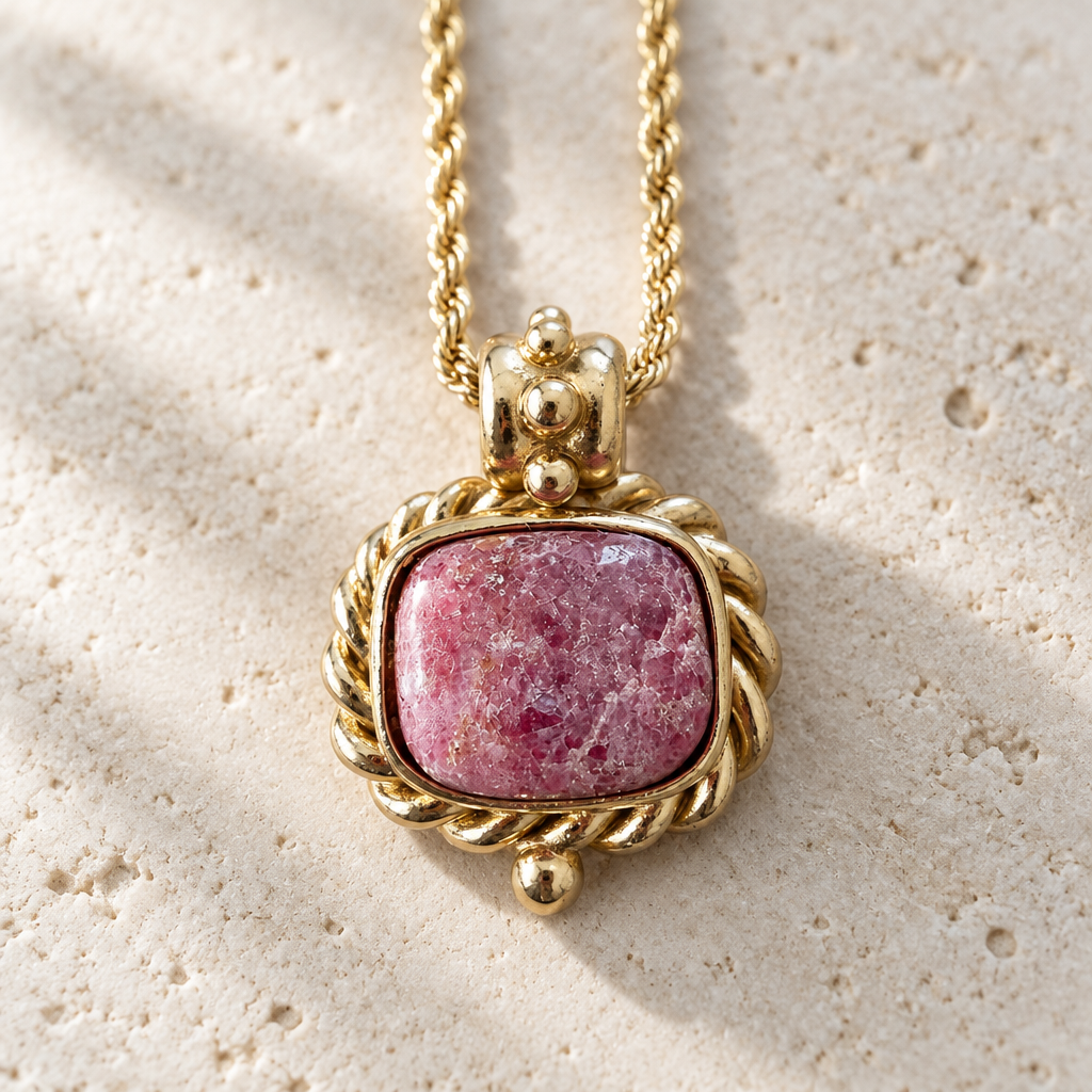 GAS BIJOUX - COLLIER AMARANTE DORÉ -  RHODOCHROSITE CLAIRE
