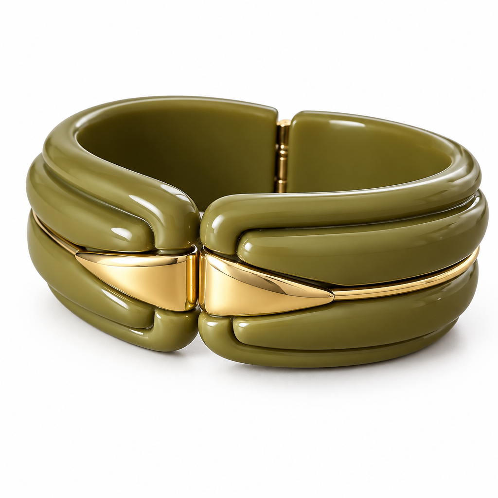 GAS BIJOUX - BRACELET ECUME MÉTAL DORÉ - ACÉTATE VERT OLIVE