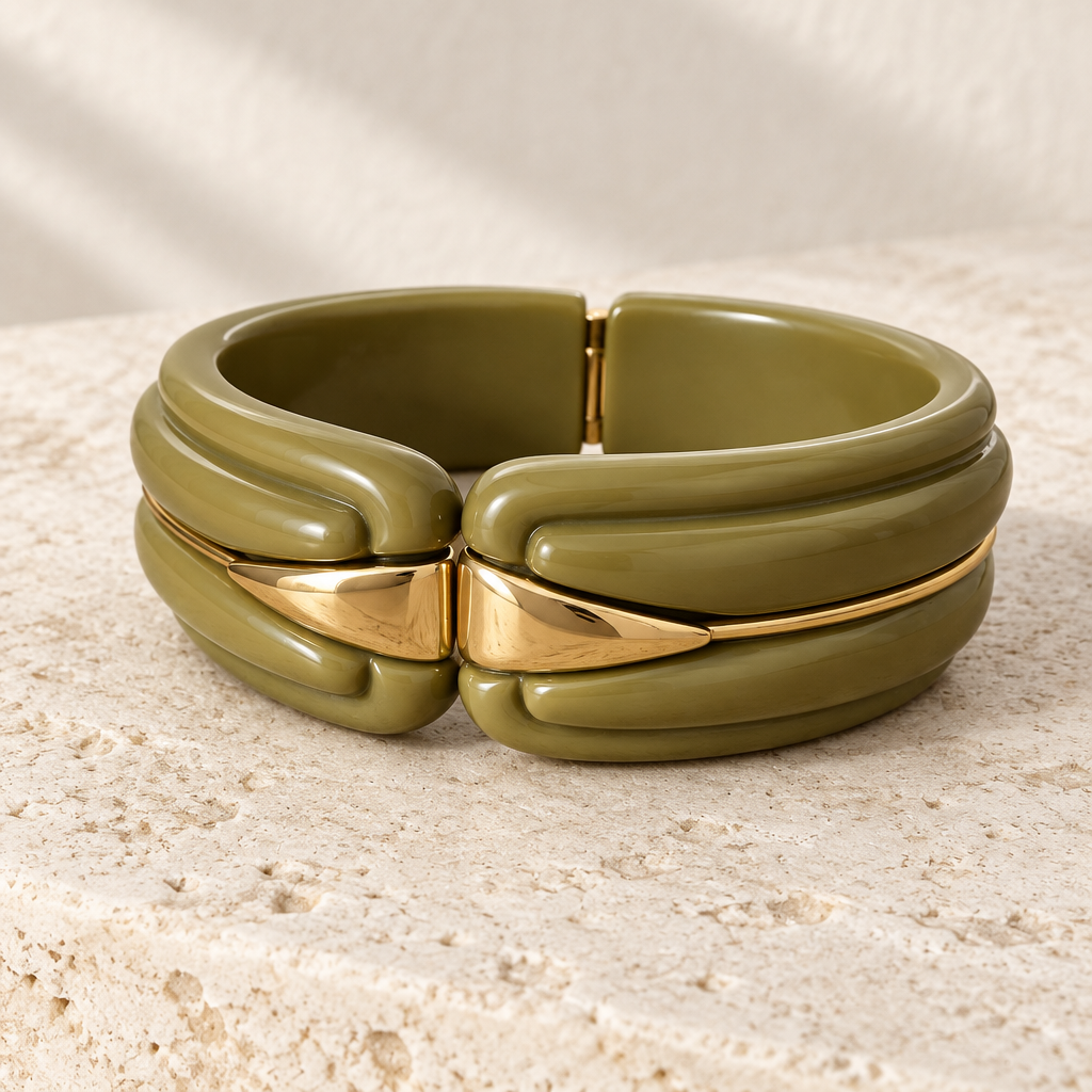 GAS BIJOUX - BRACELET ECUME MÉTAL DORÉ - ACÉTATE VERT OLIVE